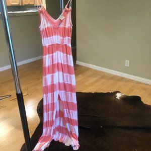 FLATTERING Pink / White Tie Dye Beach Maxi Dress / Cover Up! - LIKE NEW